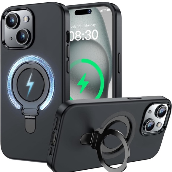 New Magnetic Case for iPhone 15 with Stand Foldable Durable Ring - Picture 2 of 5
